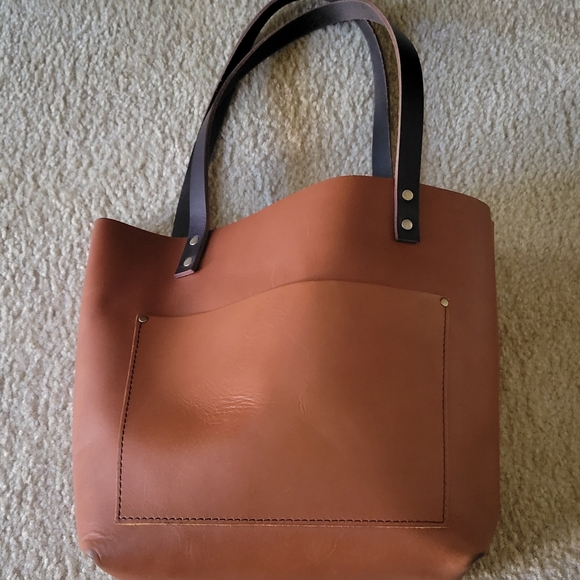 Portland Leather Brown Tote with Dark Handles Medium Size - Picture 2 of 8